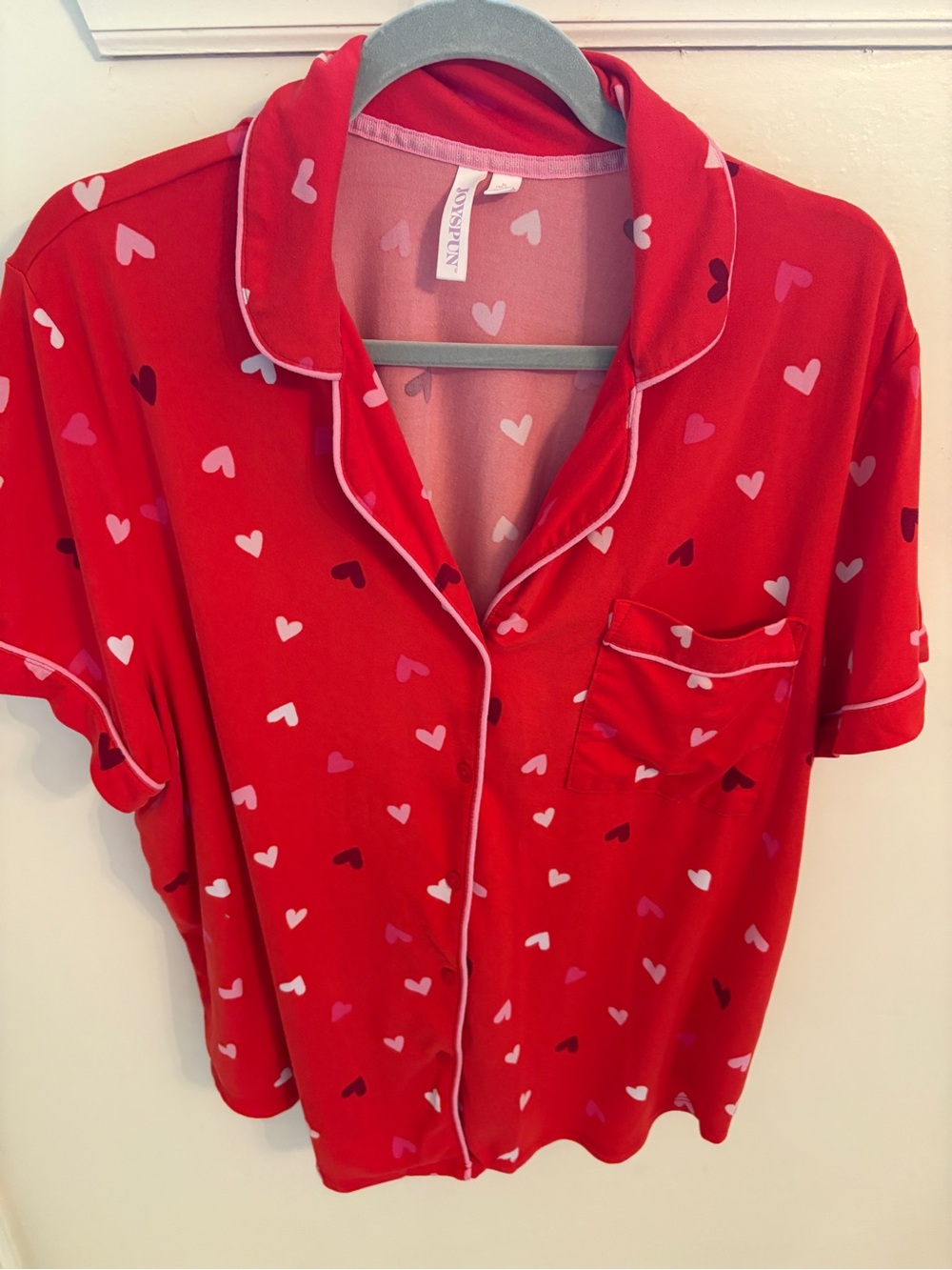 JOYSPUN Red Heart-Print Short Sleeve Pajama Top